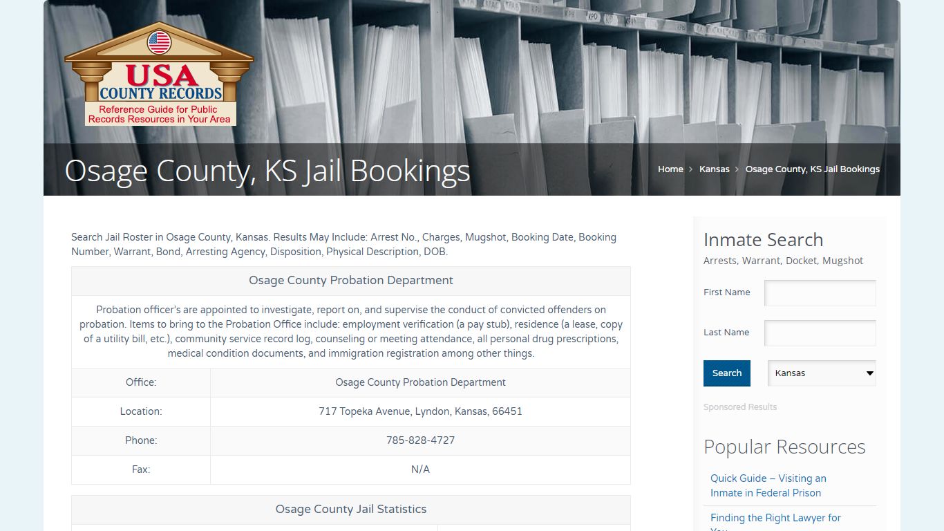 Osage County, KS Jail Bookings | Name Search